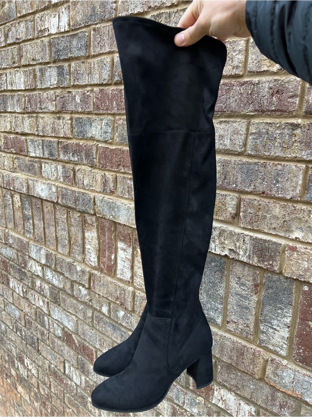 Marc Fisher Black Over-the-Knee Suede Block Heel Boots